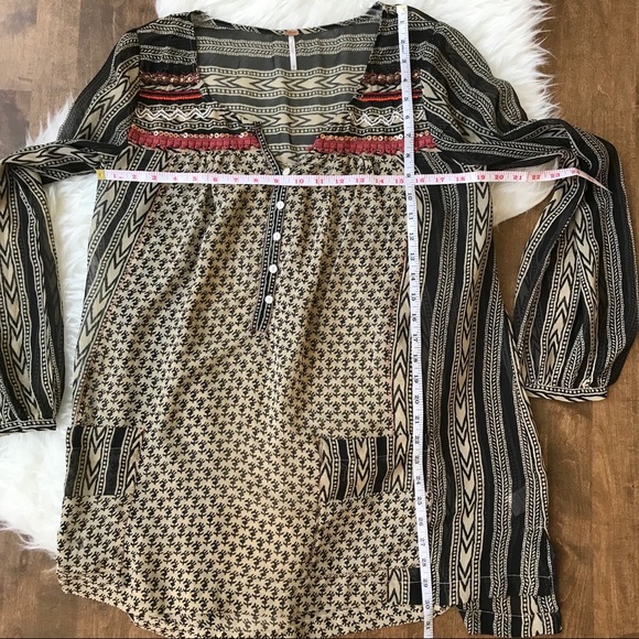 FREE PEOPLE Feather in The Wind tunic sheer tan black Size M - Picture 10 of 12
